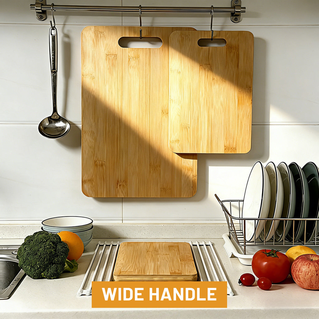 Bamboo Cutting Board Set of 3 — Hanging Boards with Hand Grip