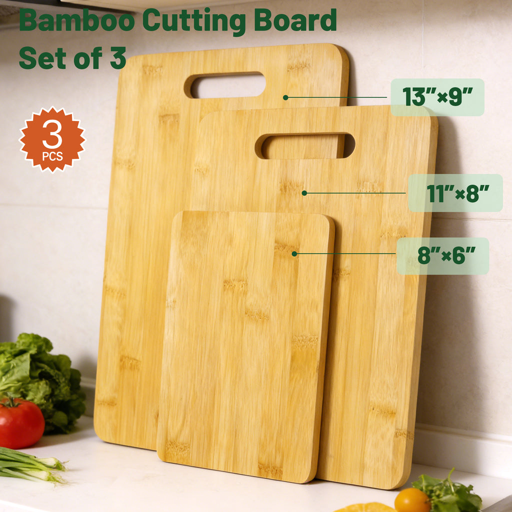 Bamboo Cutting Board Set of 3 — Hanging Boards with Hand Grip