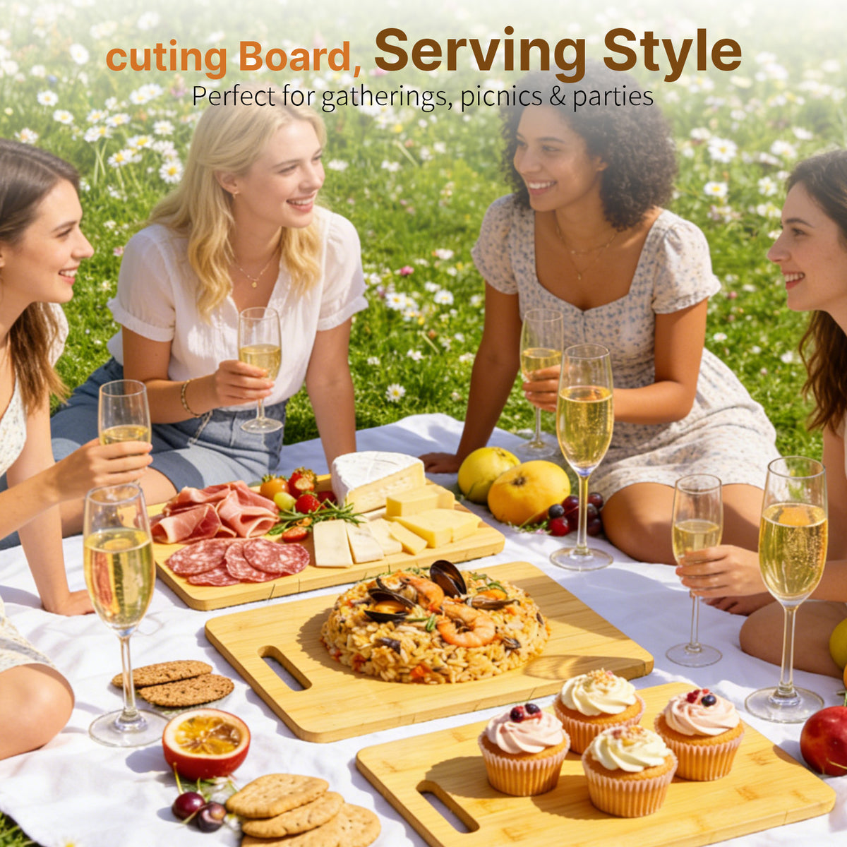 Bamboo Cutting Board Set of 3 — Hanging Boards with Hand Grip
