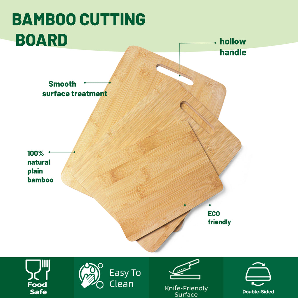 Bamboo Cutting Board Set of 3 — Hanging Boards with Hand Grip