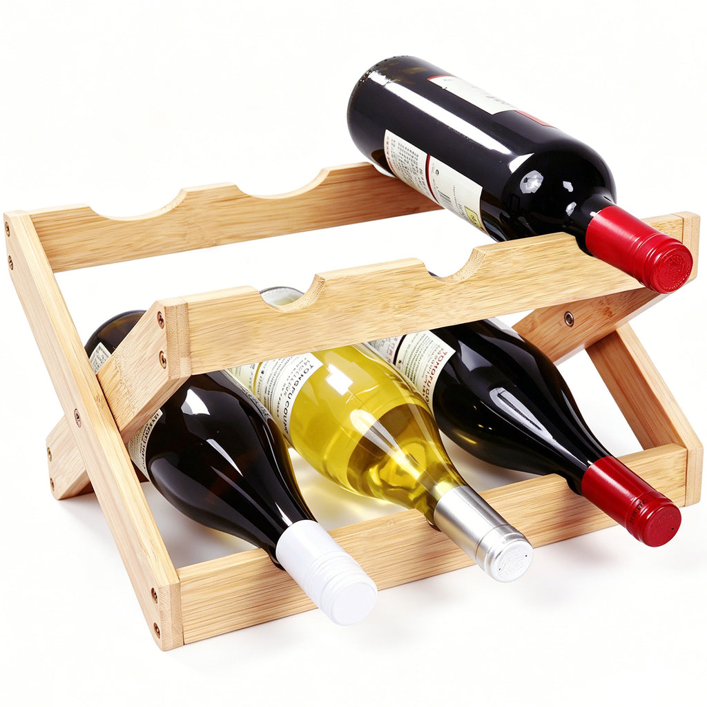 Foldable Bamboo Wine Rack — 6-Bottle Countertop Holder