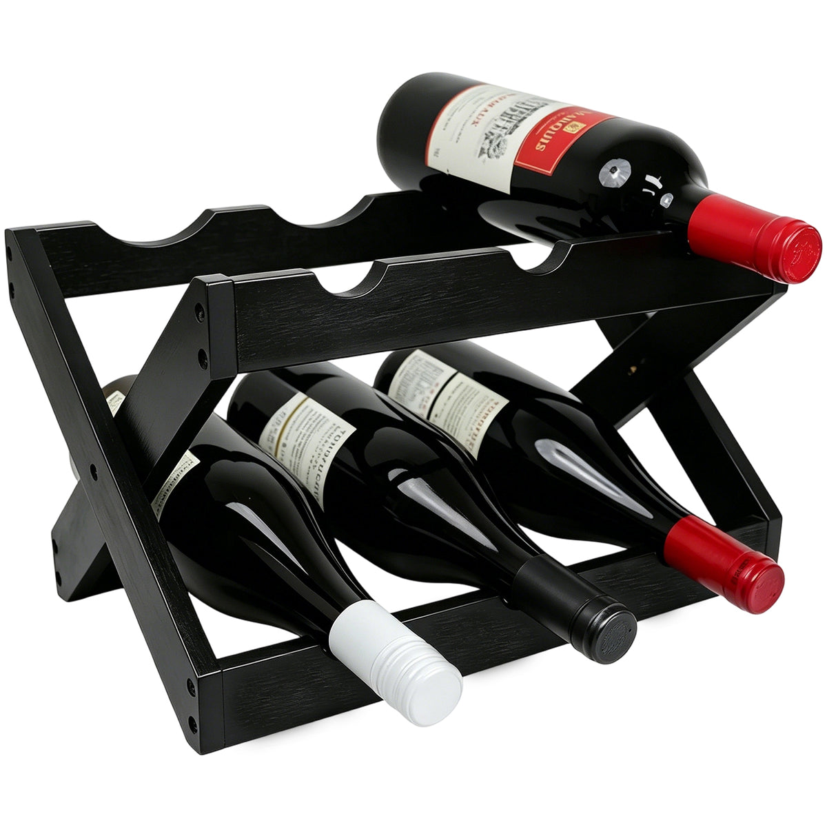 Foldable Bamboo Wine Rack — 6-Bottle Countertop Holder