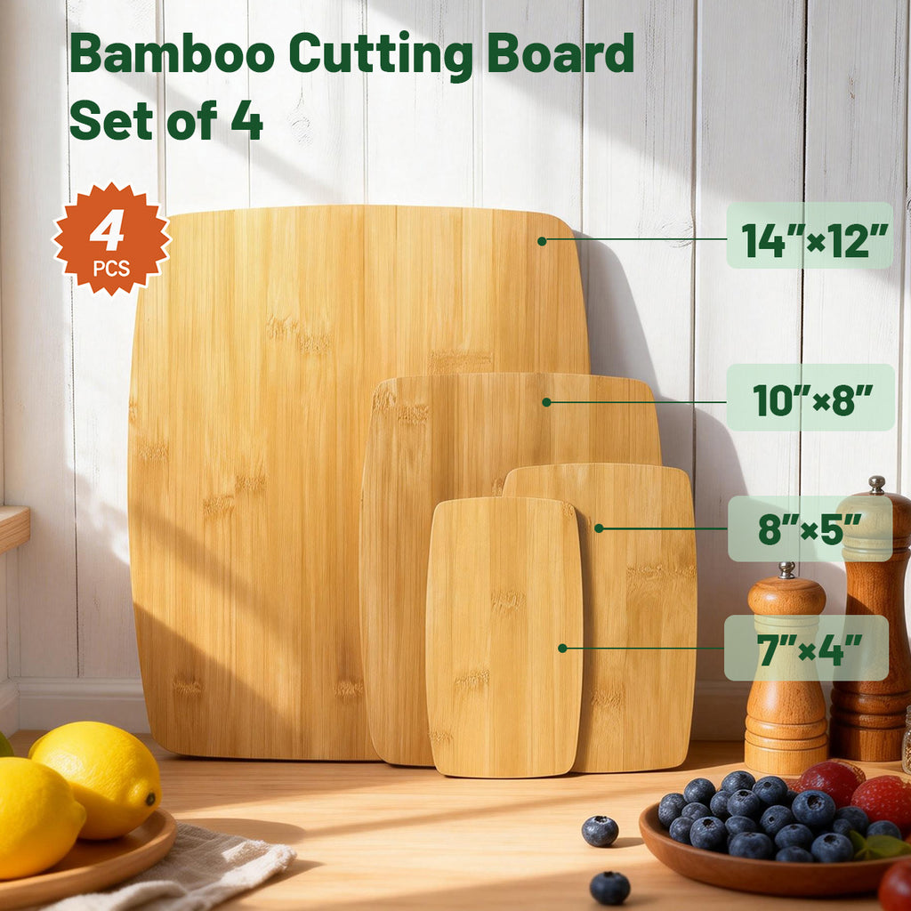 Bamboo Cutting Board Set of 4 — Extra-Large Prep Boards