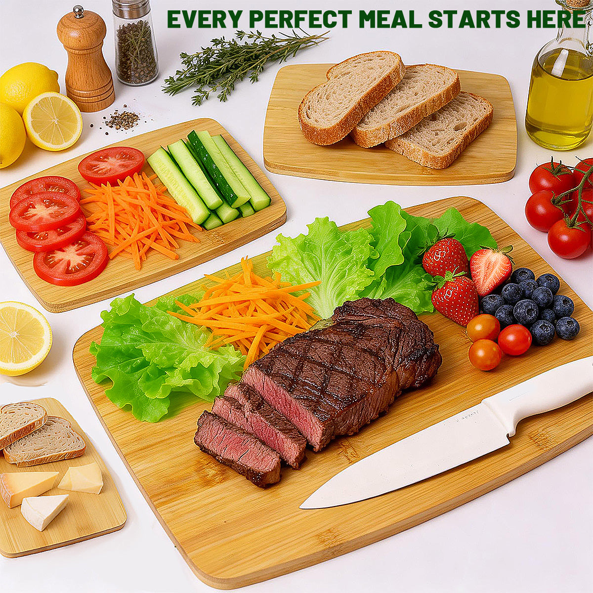 Bamboo Cutting Board Set of 4 — Extra-Large Prep Boards