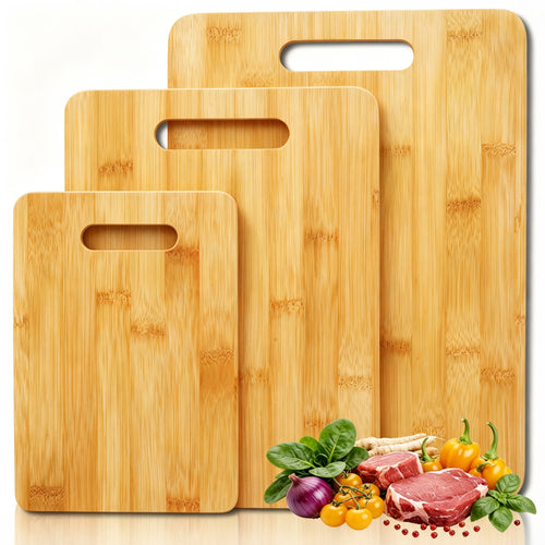 Bamboo cutting board set of 3 with hanging cutout handles