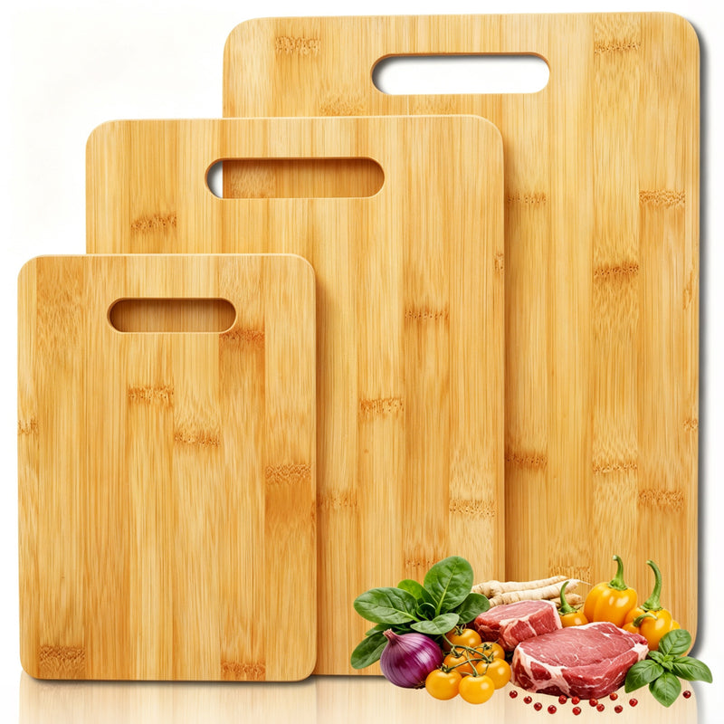 Bamboo cutting board set of 3 with hanging cutout handles