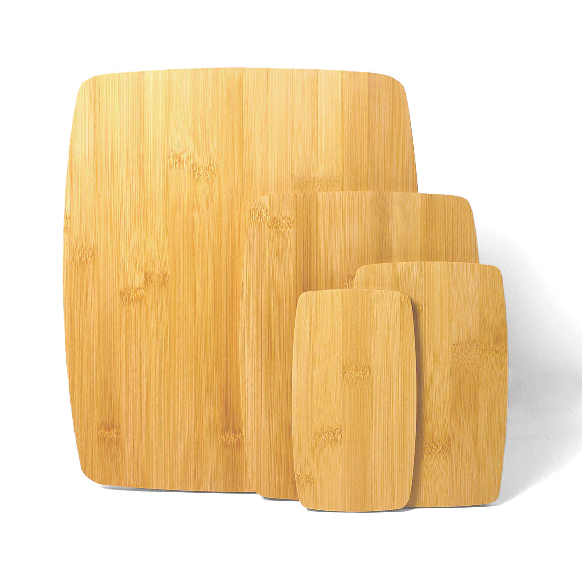 Bamboo cutting board set shown from a side angle