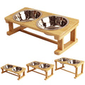 Small bamboo elevated pet feeder with two stainless steel bowls