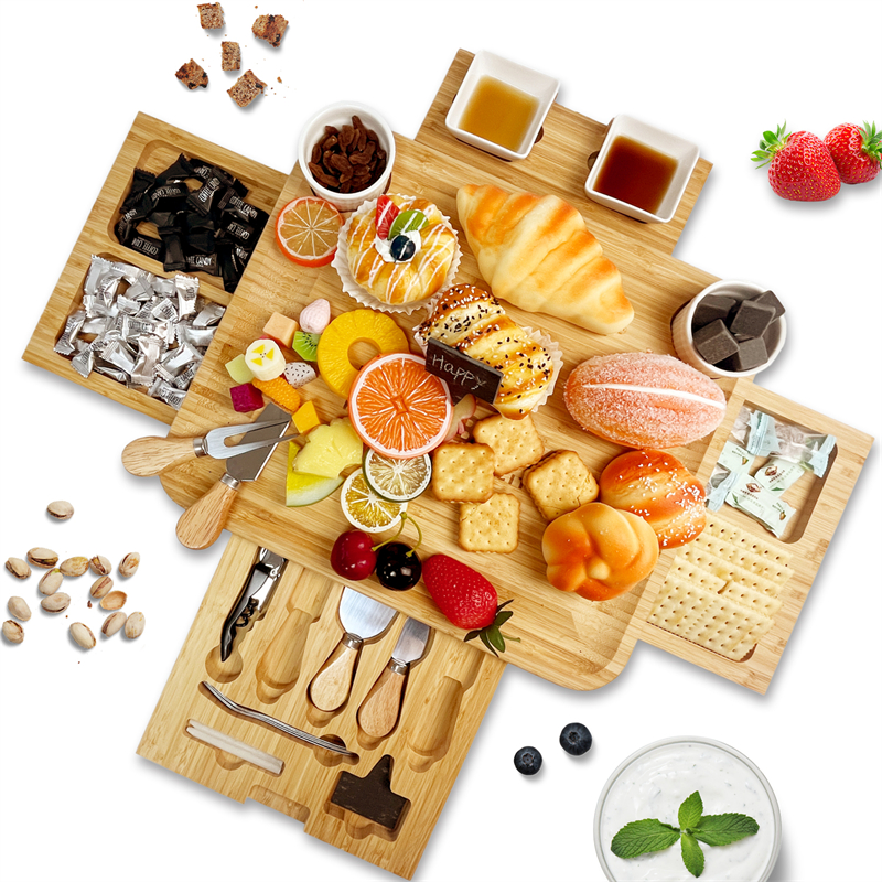 wholesale bamboo charcuterie board with 4 drawers