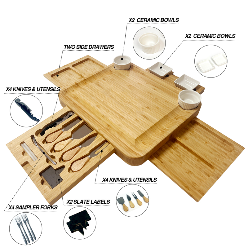 wholesale bamboo charcuterie board with 4 drawers