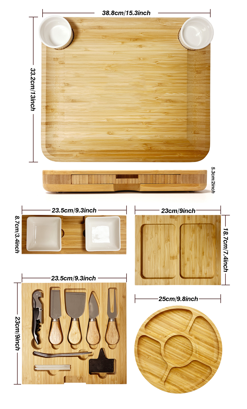 wholesale bamboo charcuterie board with 4 drawers