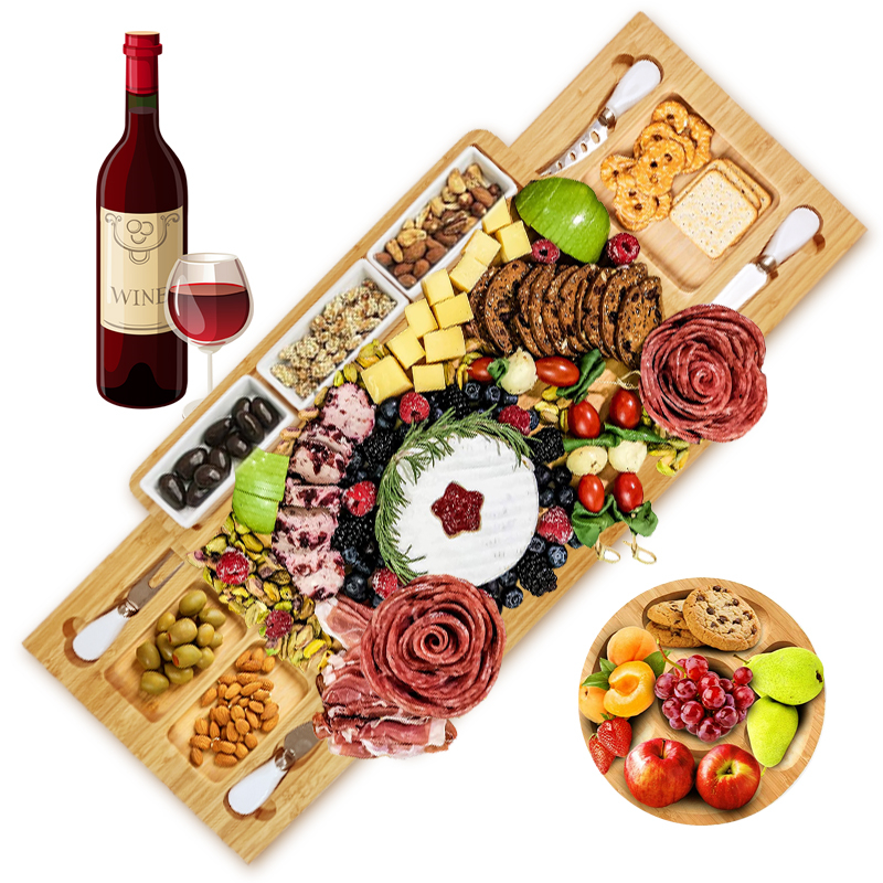 Bulk custom bamboo charcuterie board with 2 drawers