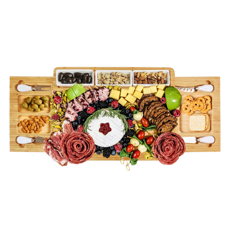 Bulk custom bamboo charcuterie board with 2 drawers