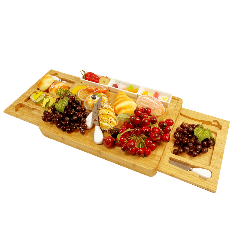 Bulk custom bamboo charcuterie board with 2 drawers