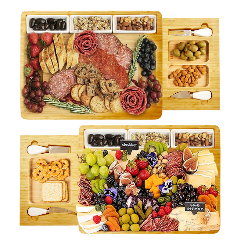 Bulk custom bamboo charcuterie board with 2 drawers