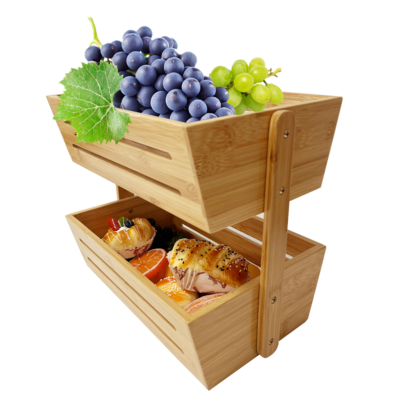 custom bamboo 2 tier fruit storage basket