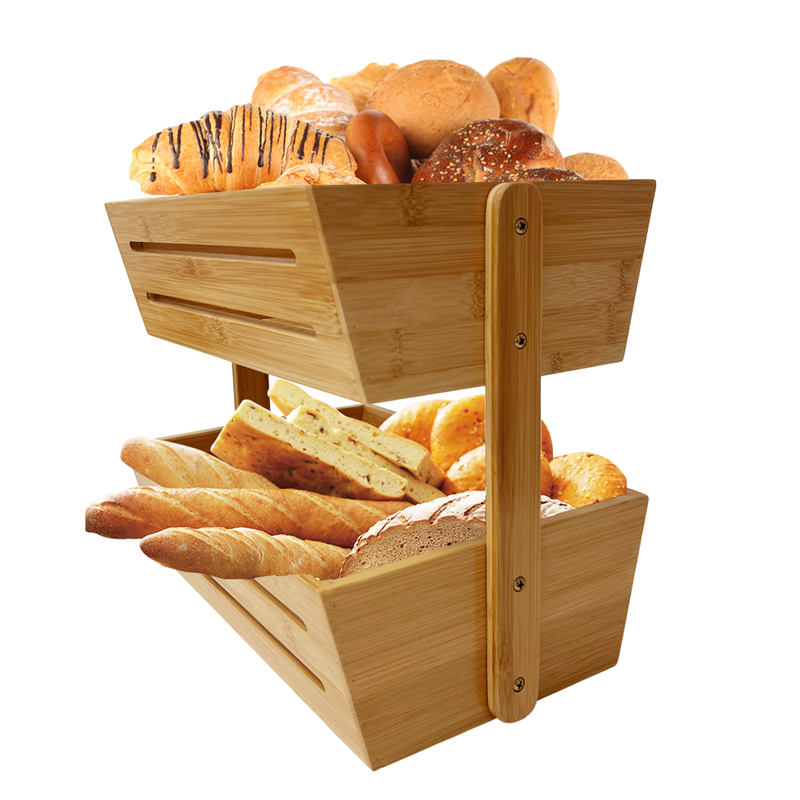 custom bamboo 2 tier fruit storage basket