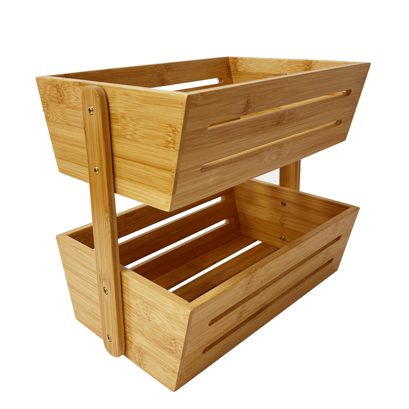 custom bamboo 2 tier fruit storage basket
