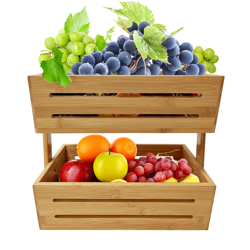 custom bamboo 2 tier fruit storage basket