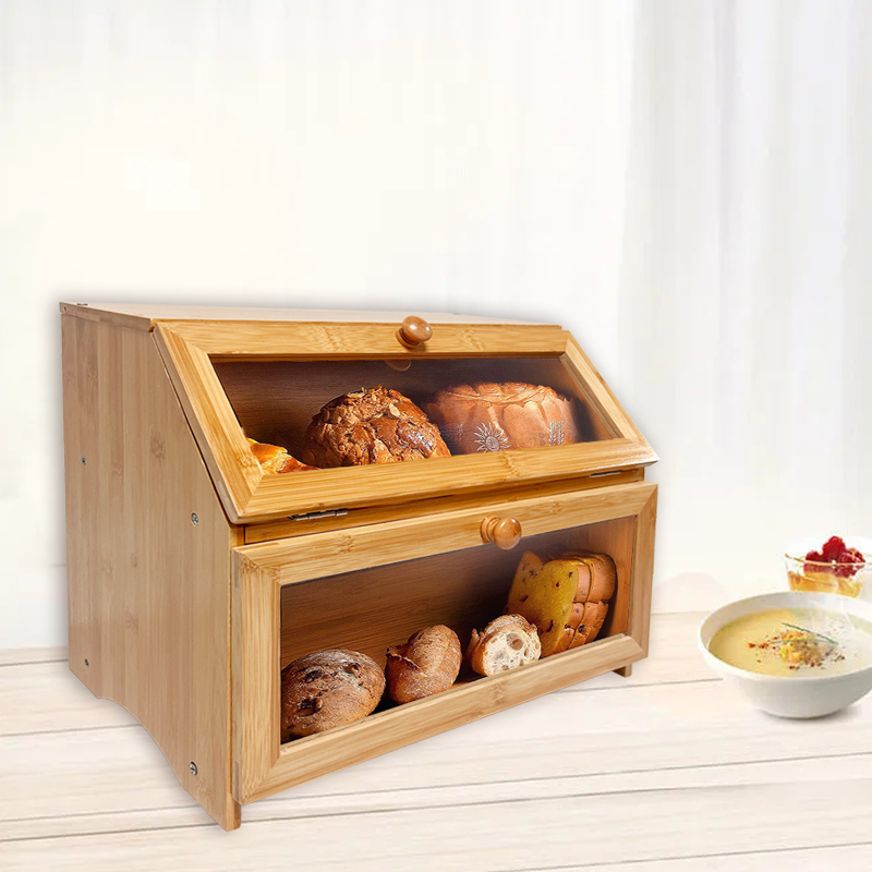 Custom bamboo bread box 2 tier