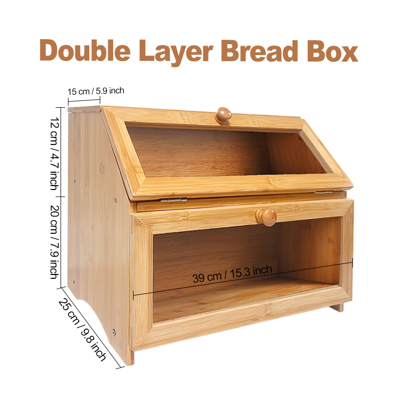 Custom bamboo bread box 2 tier