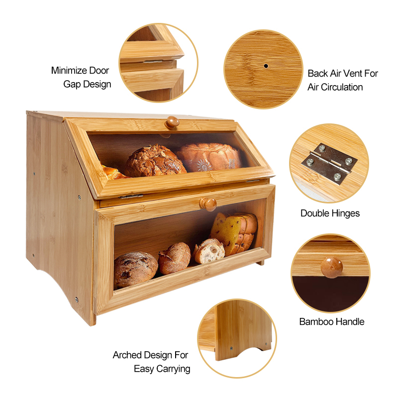 Custom bamboo bread box 2 tier