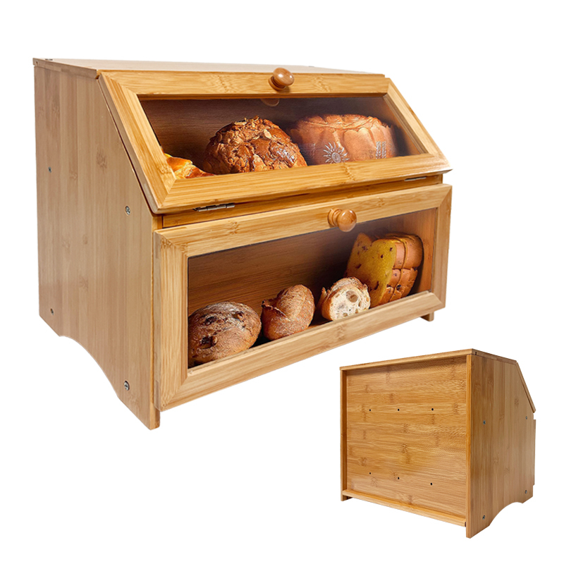 Custom bamboo bread box 2 tier