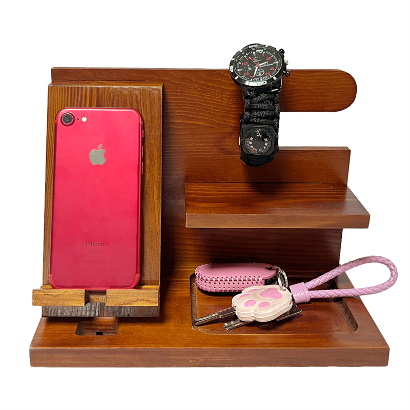 custom bamboo wood phone docking station desk organizer