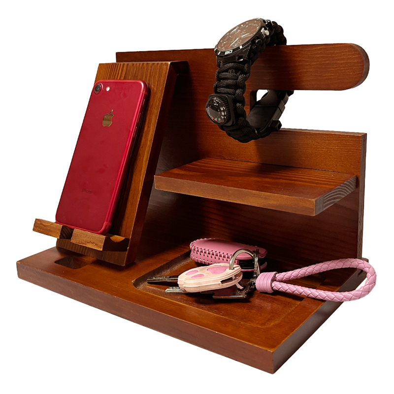 custom bamboo wood phone docking station desk organizer