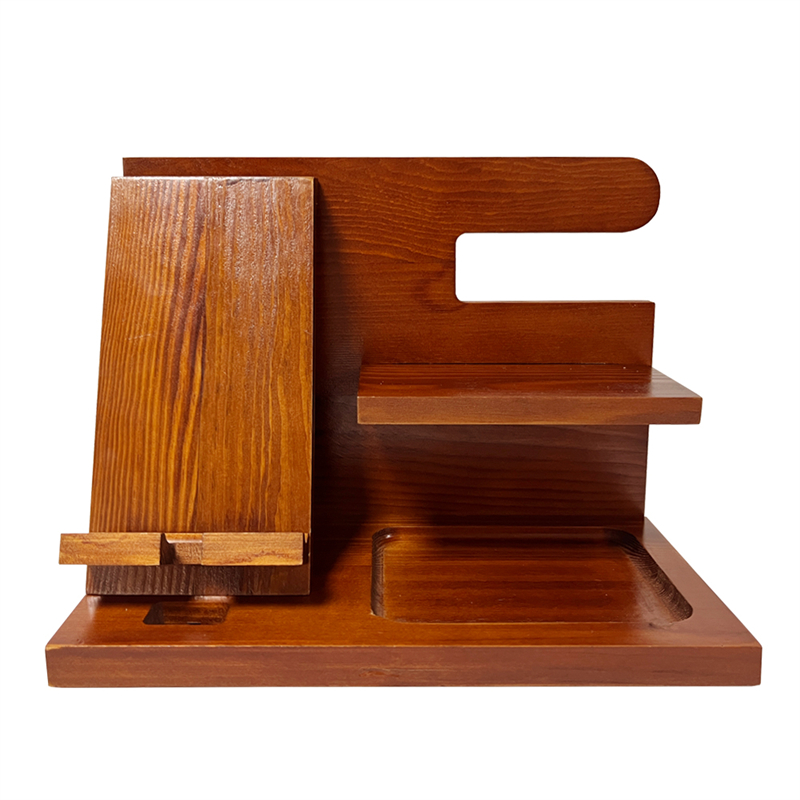 custom bamboo wood phone docking station desk organizer
