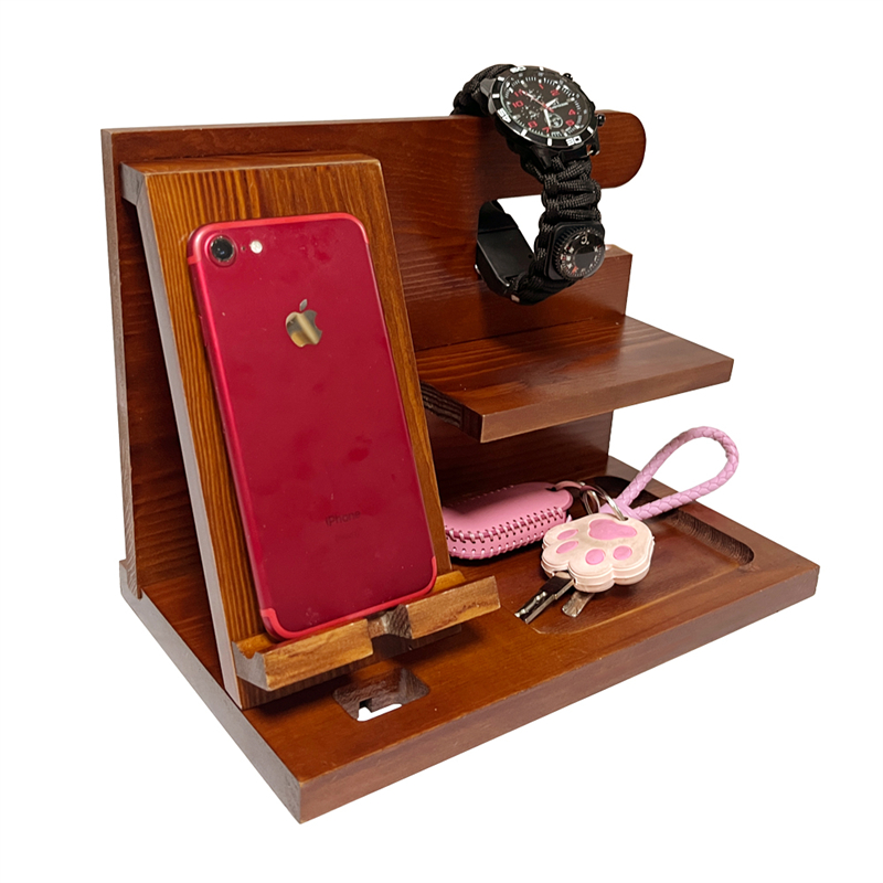 custom bamboo wood phone docking station desk organizer