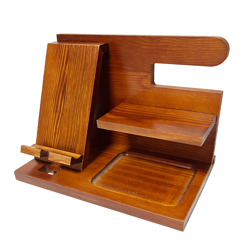 custom bamboo wood phone docking station desk organizer