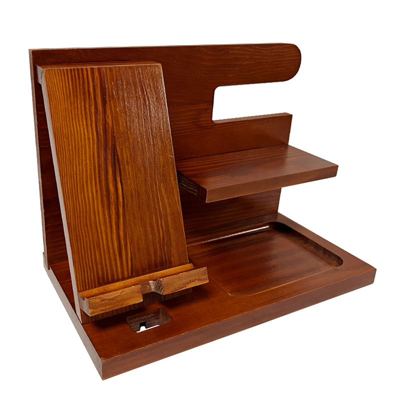 custom bamboo wood phone docking station desk organizer