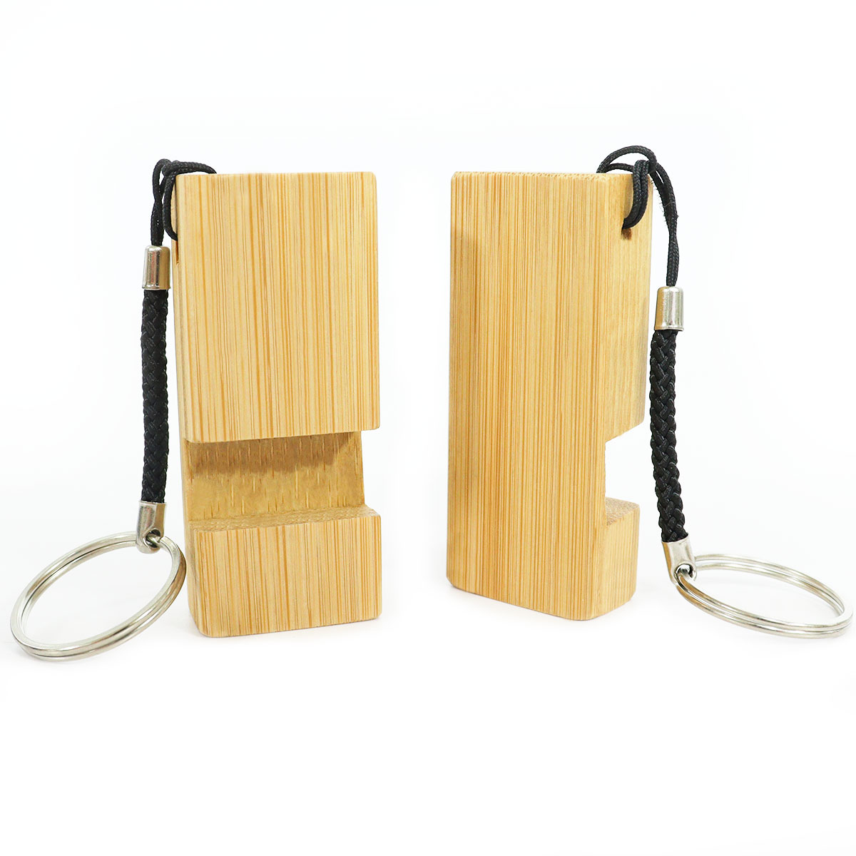 custom bamboo wooden key chain phone stand