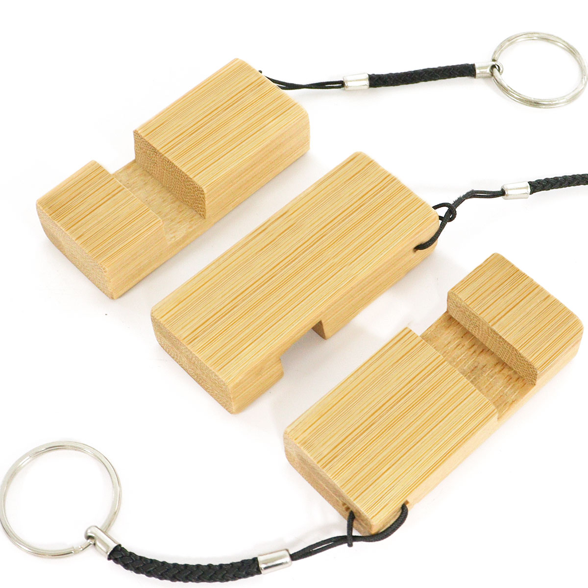 custom bamboo wooden key chain phone stand