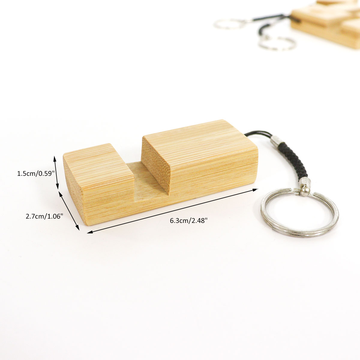 custom bamboo wooden key chain phone stand