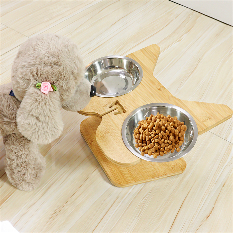 Custom elevated angled dog bowl bamboo stand