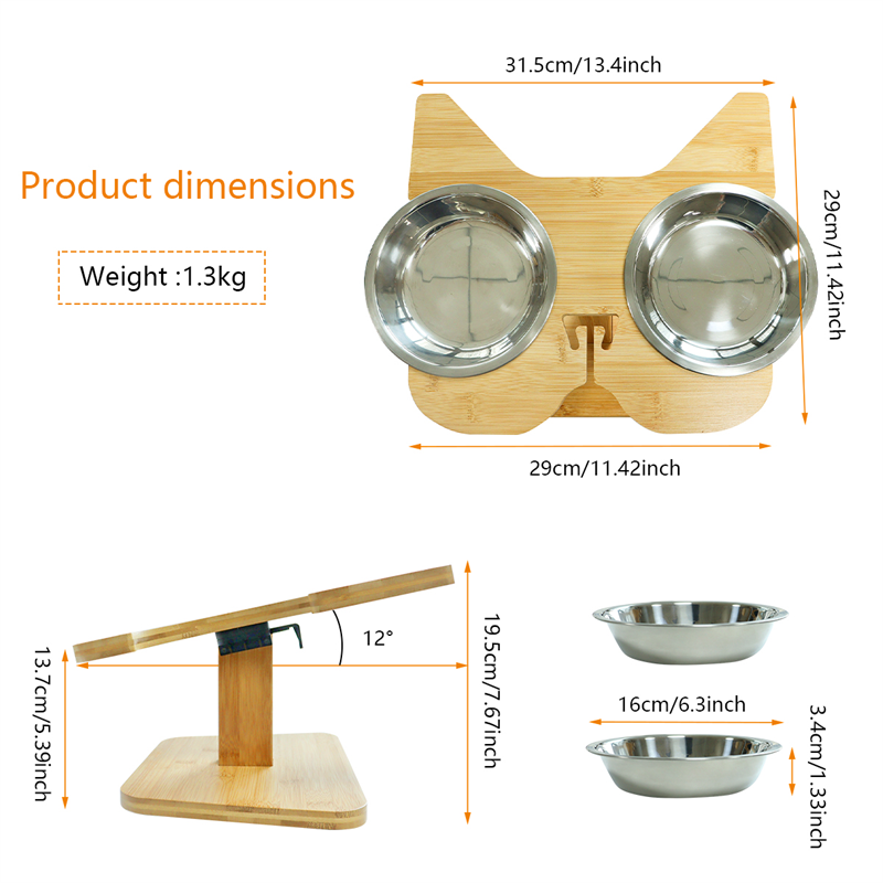 Custom elevated angled dog bowl bamboo stand