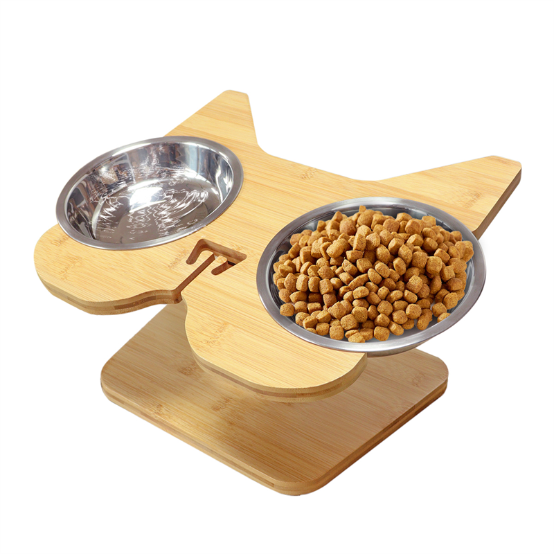 Custom elevated angled dog bowl bamboo stand