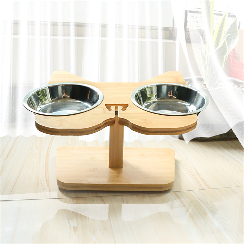 Custom elevated angled dog bowl bamboo stand