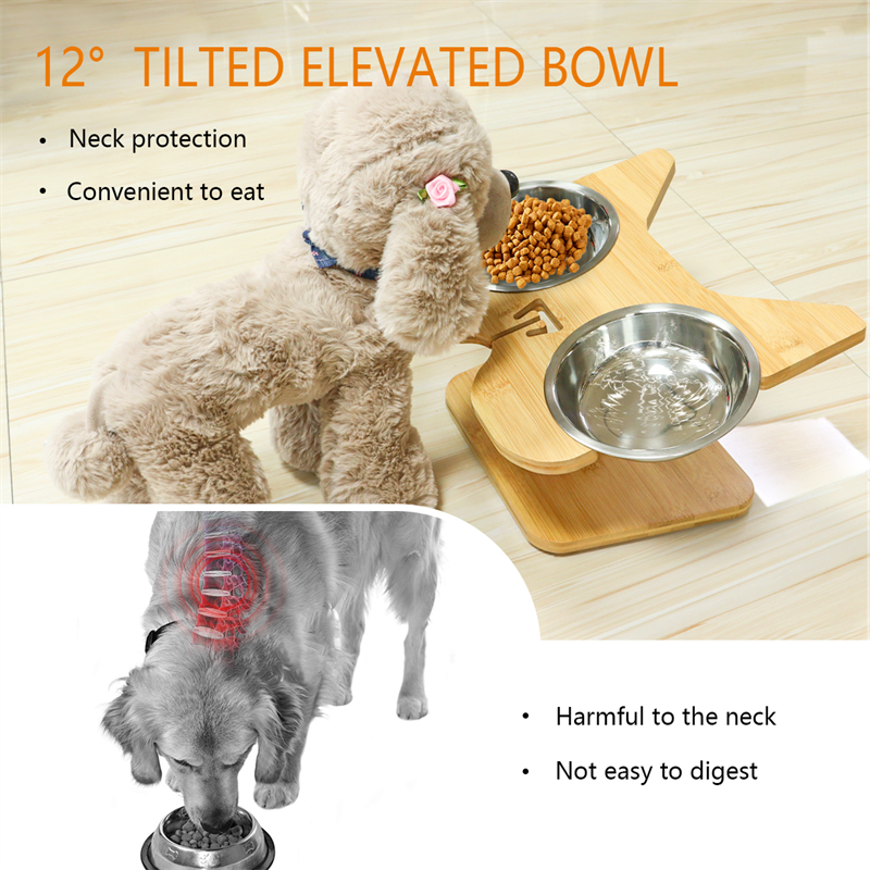 Custom elevated angled dog bowl bamboo stand