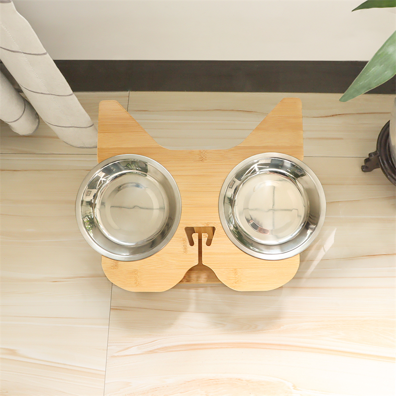 Custom elevated angled dog bowl bamboo stand