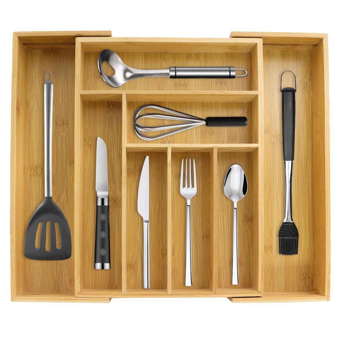 Custom bamboo kitchen utensil drawer organizer