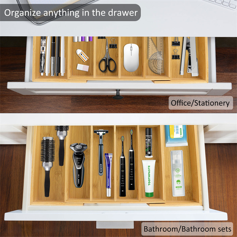 Custom bamboo kitchen utensil drawer organizer