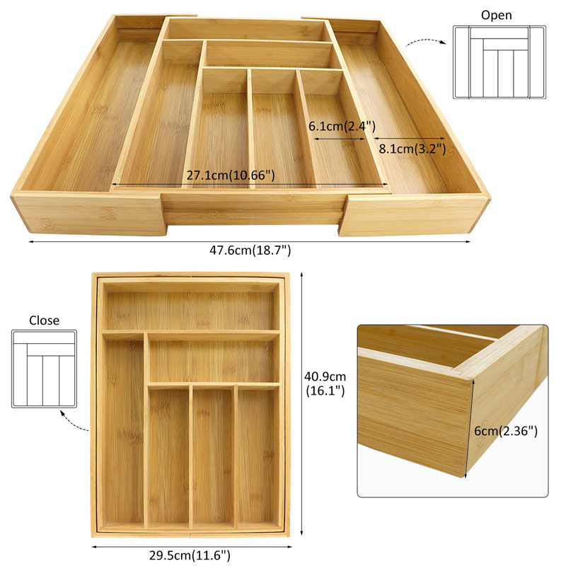 Custom bamboo kitchen utensil drawer organizer