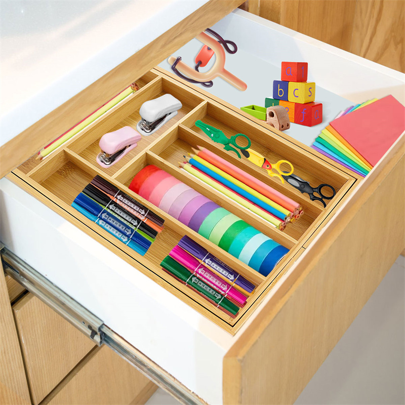 Custom bamboo kitchen utensil drawer organizer