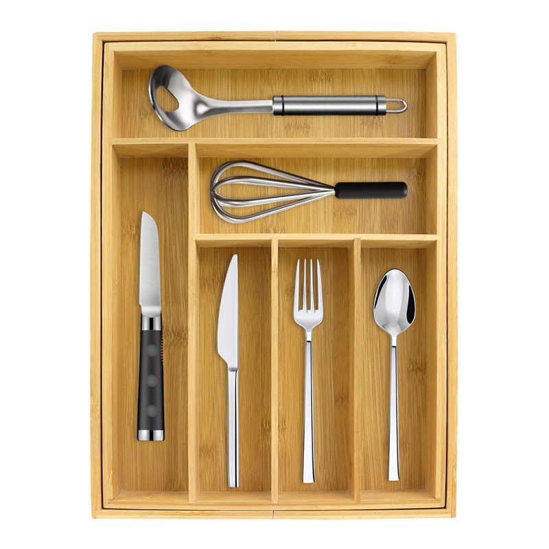 Custom bamboo kitchen utensil drawer organizer