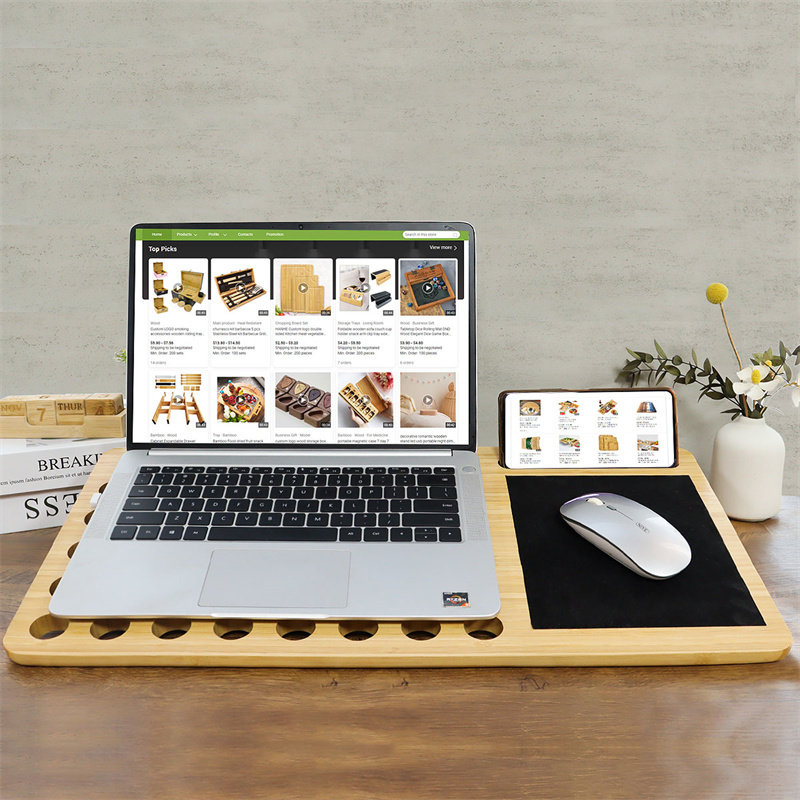 Bamboo Lap Board with Mouse Pad and Phone Holder