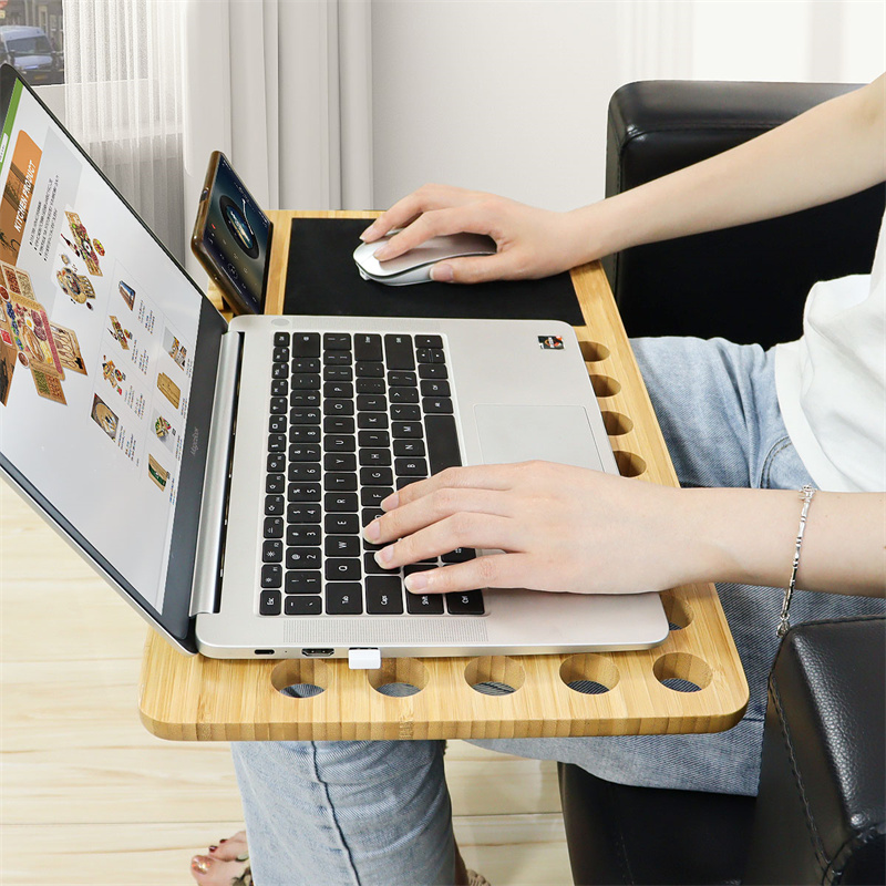 Bamboo Lap Board with Mouse Pad and Phone Holder