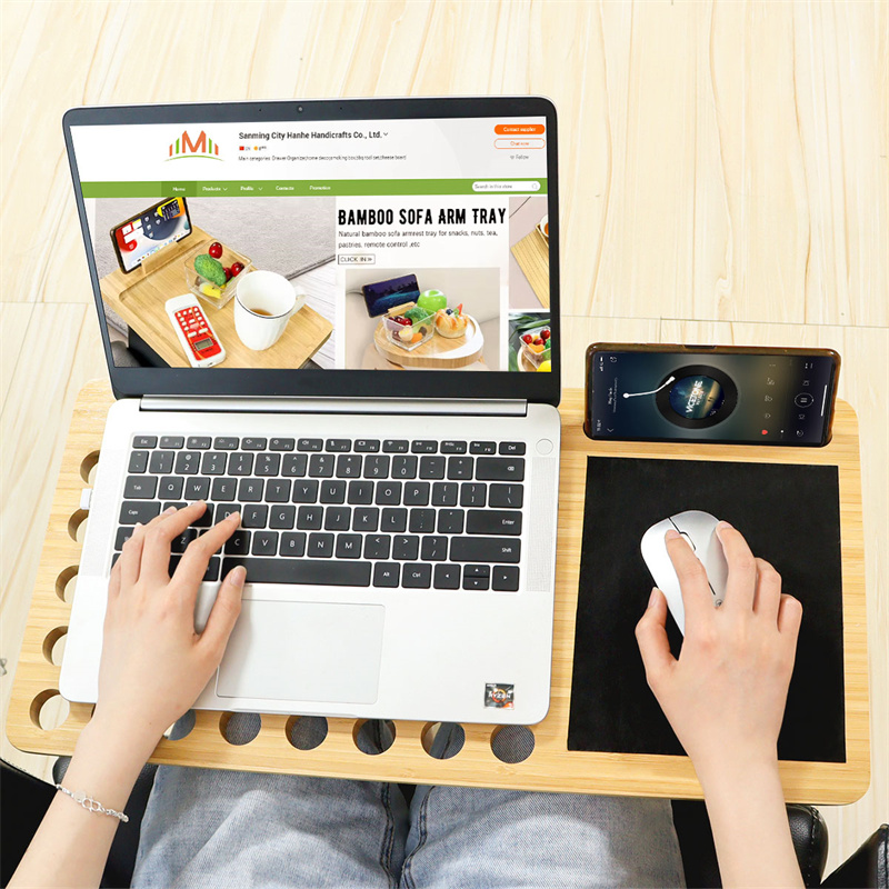 Bamboo Lap Board with Mouse Pad and Phone Holder